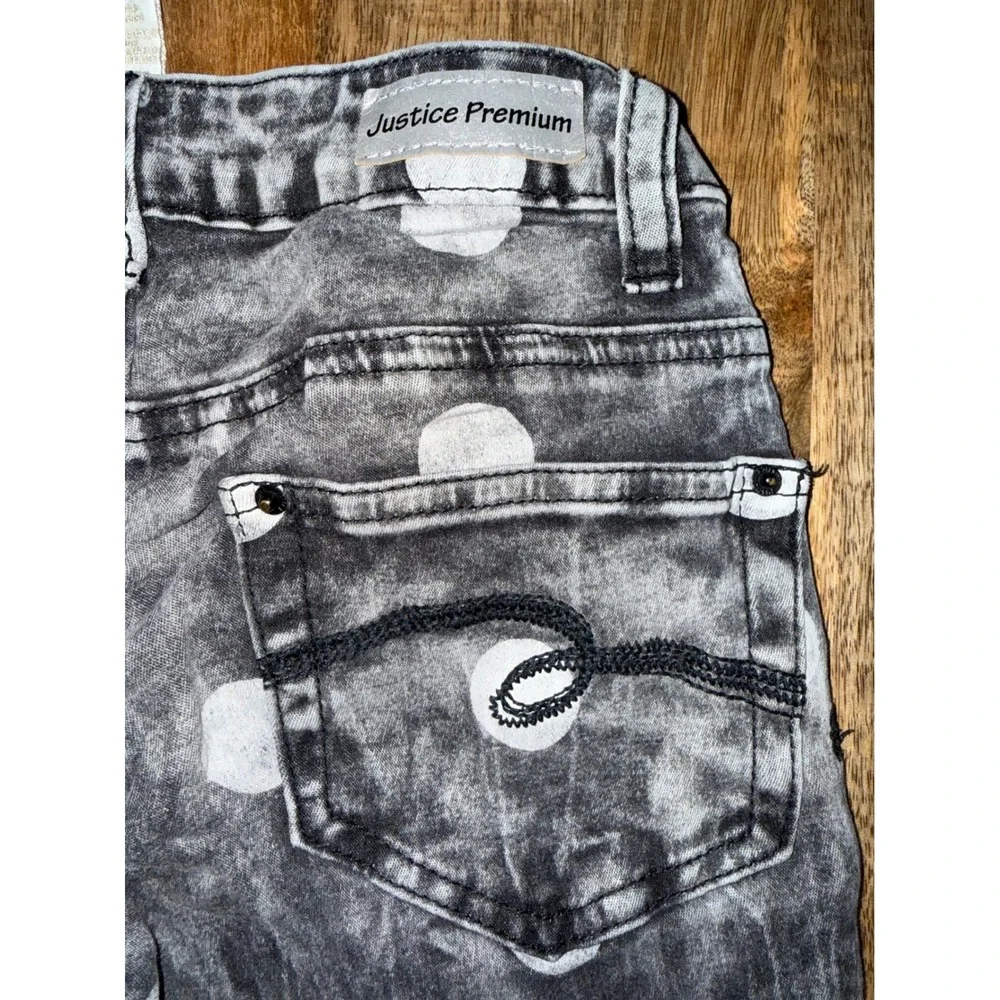 Justice Premium Girls Gray Polka Dot Acid Wash Simply Low Skinny Jeans Size 8R
